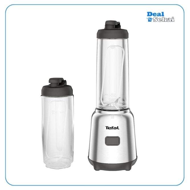 Tefal BL15FD Mix und Move Mini-Standmixer, 300 Watt, 2 Flaschen To-Go in Premium Tritan, kompaktes Design, einfach zu reinigen, abnehmbare Klingen, Einknopfbedienung, SilberGrau