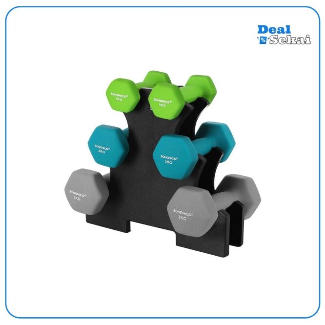 SONGMICS Hantel-Set Kurzhanteln, Hantel Set 12kg, Hexagon, Neopren Hanteln
