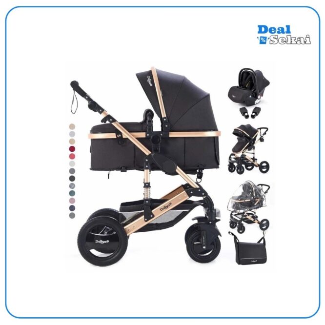 Daliya® 3in1 Kinderwagen Bambimo Kombikinderwagen 15-Teile Set in Schwarz Gold