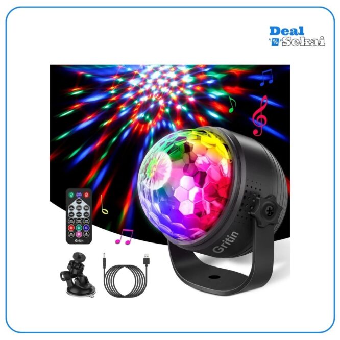 Gritin Discokugel, 360° Rotierende Musik Activated LED Party Lampe