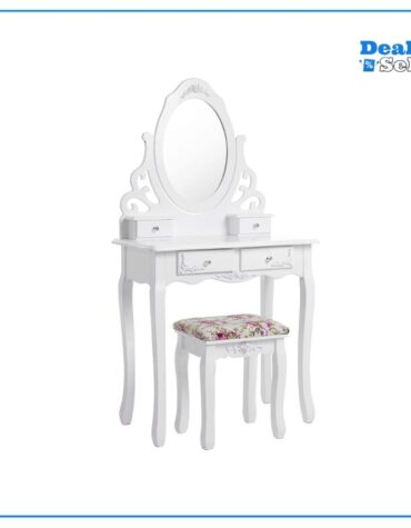 SONGMICS Schminktisch Aushöhlen Frisertisch mit Spiegel u. Hocker, 4 Schubladen inkl. 2 Stück Unterteiler, Kippsicherung, weiß RDT04W, 75 x 40 cm