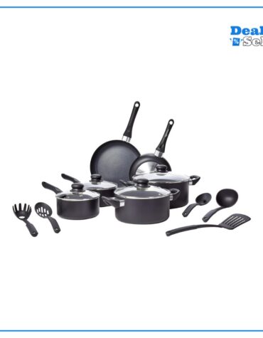 Amazon Basics - 15-teiliges Kochgeschirr mit Antihaftbeschichtung, Schwarz