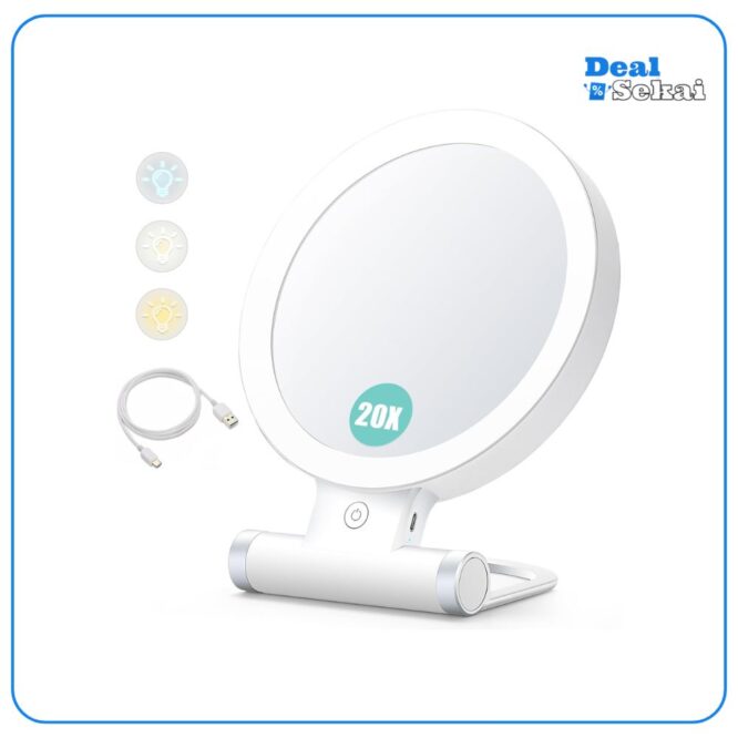 B Beauty Planet Vergrößerungsspiegel mit Licht, 20-fache/1-fach Doppelseitige Tischspiegel
