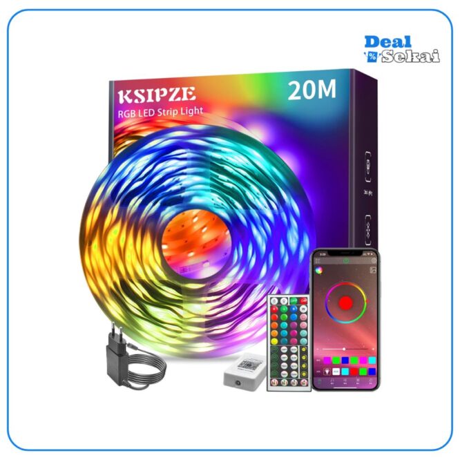 KSIPZE Led Strip 20m RGB LED Streifen mit Fernbedienung Bluetooth Musik Sync Timer