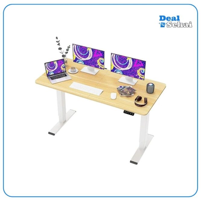 SANODESK QS1 140 x 60 cm Höhenverstellbarer Schreibtisch Elektrisch 2-Fach-Teleskop mit Memory-Steuerung und Anti-Kollisions Technologie (Weiß-Ahorn)