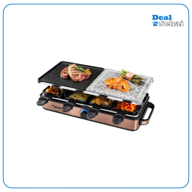 Bestron 2-in-1 Raclette-Partygrill: elektrisches Raclette für bis zu 8 Personen