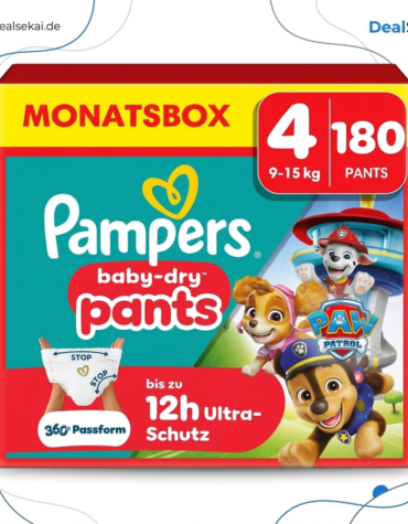 Pampers Baby-Dry Pants Paw Patrol Edition Größe 4, 180 Windeln, 9kg-15kg, 360° Passform hilft, Auslaufen zu verhindern