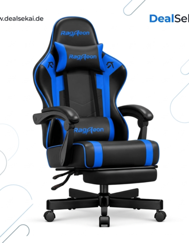 Gaming Stuhl Chair Gamer Sessel - Ergonomischer Gamer Stuhl mit Fußstütze Kopfstütze und Lordosenstütz Höhenverstellbar Gepolstert Gamingstuhl 220 Kg Tragkraft Schwarzblau