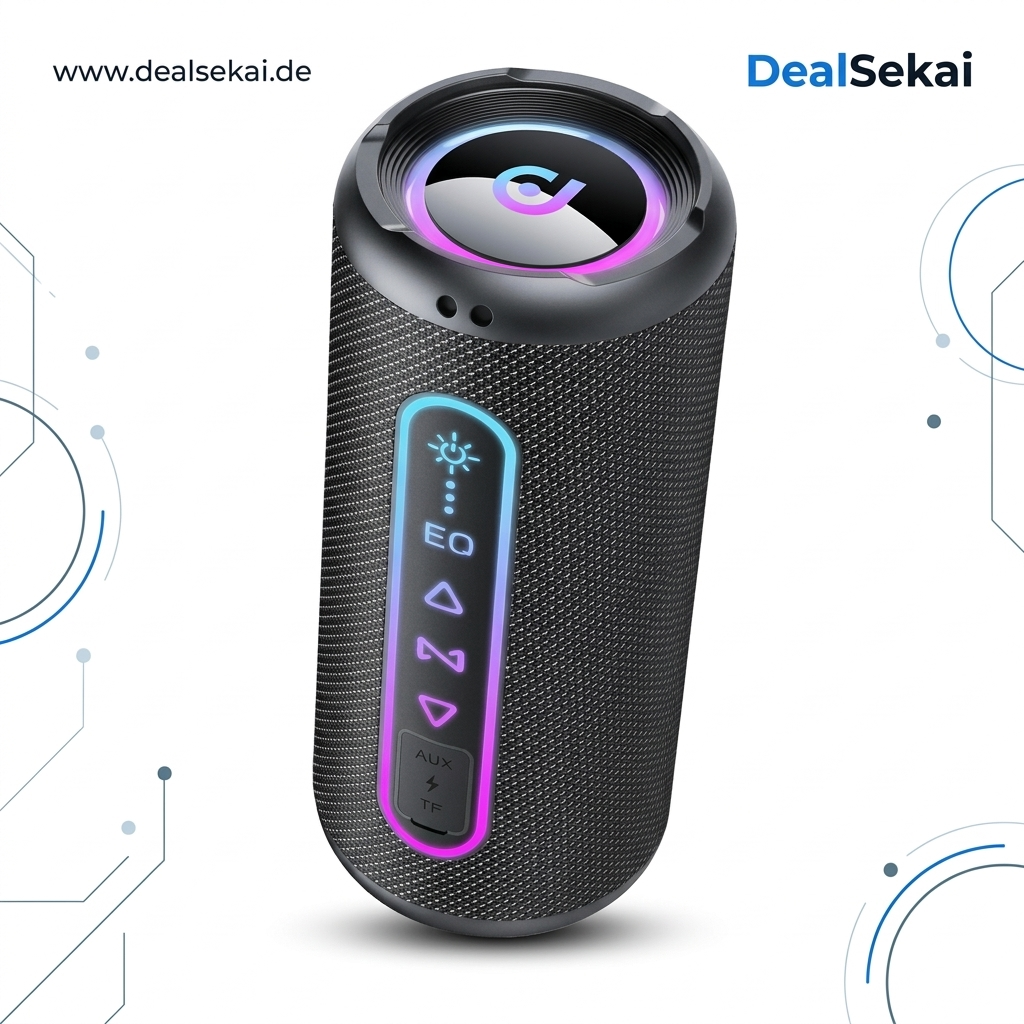 Bluetooth Lautsprecher mit Licht, 25W Musikbox Bluetooth 5.4 mit Dualen Bass-Treibern, TWS Koppelbar Stereo Sound, 24H Akku Boxen, IPX7 Wasserdicht, Tragbarer Speaker für Party Reisen Outdoor, TF/AUX