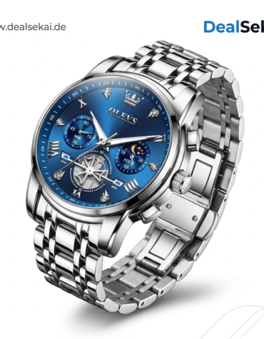 OLEVS Großes Analog Herrenuhren Metallarmband Quarz Edelstahl Herren Uhr