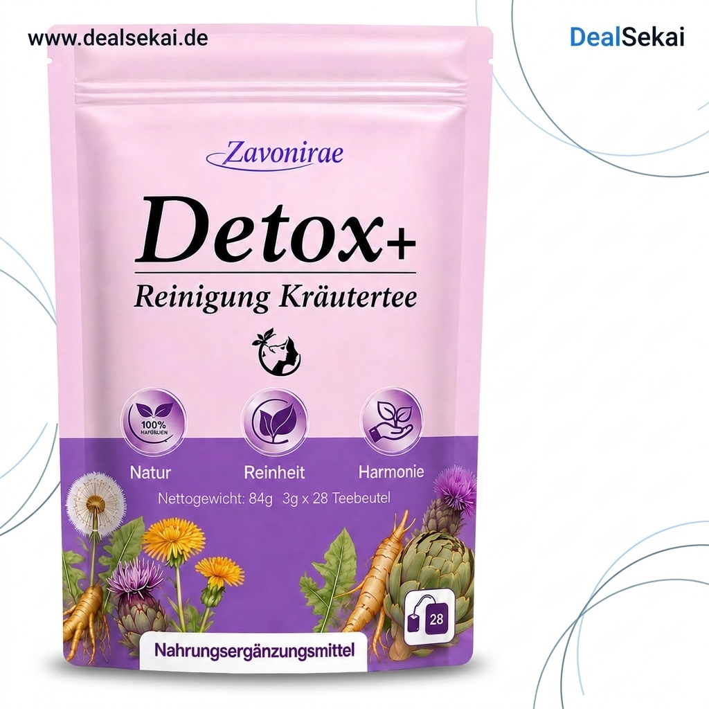 Detox Tee, 28-Tage-Kräutertee mit 15-Pflanzen-Komplex – Mit Mariendistel, Artischocke & Löwenzahn für Gewichtsmanagement, Leber- & Detox-Routine