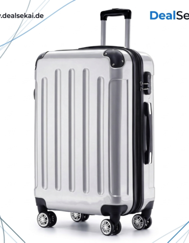 BEIBYE Hartschalen Koffer Trolley Rollkoffer Reisekoffer 4 Zwillingsrollen Polycabonat (Silber, 66cm - 70L)