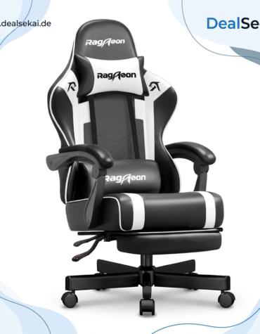 Gaming Stuhl Chair Gamer Sessel - Ergonomischer Gamer Stuhl Höhenverstellbar Gepolstert Gamingstuhl mit Fußstütze Kopfstütze und Lordosenstütz PC Sessel Drehsessel Tragkraft 300 Kg