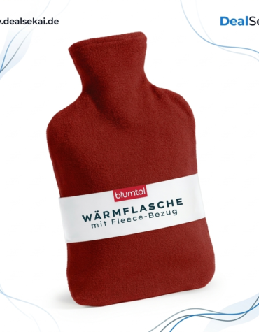 Blumtal Premium Wärmflasche mit Bezug Fleece - Wärmeflasche aus verwendungssicherem Naturkautschuk mit Fleecebezug - auslaufsichere Bettflasche - beruhigend & wärmend - flauschige Wärmflasche Rot