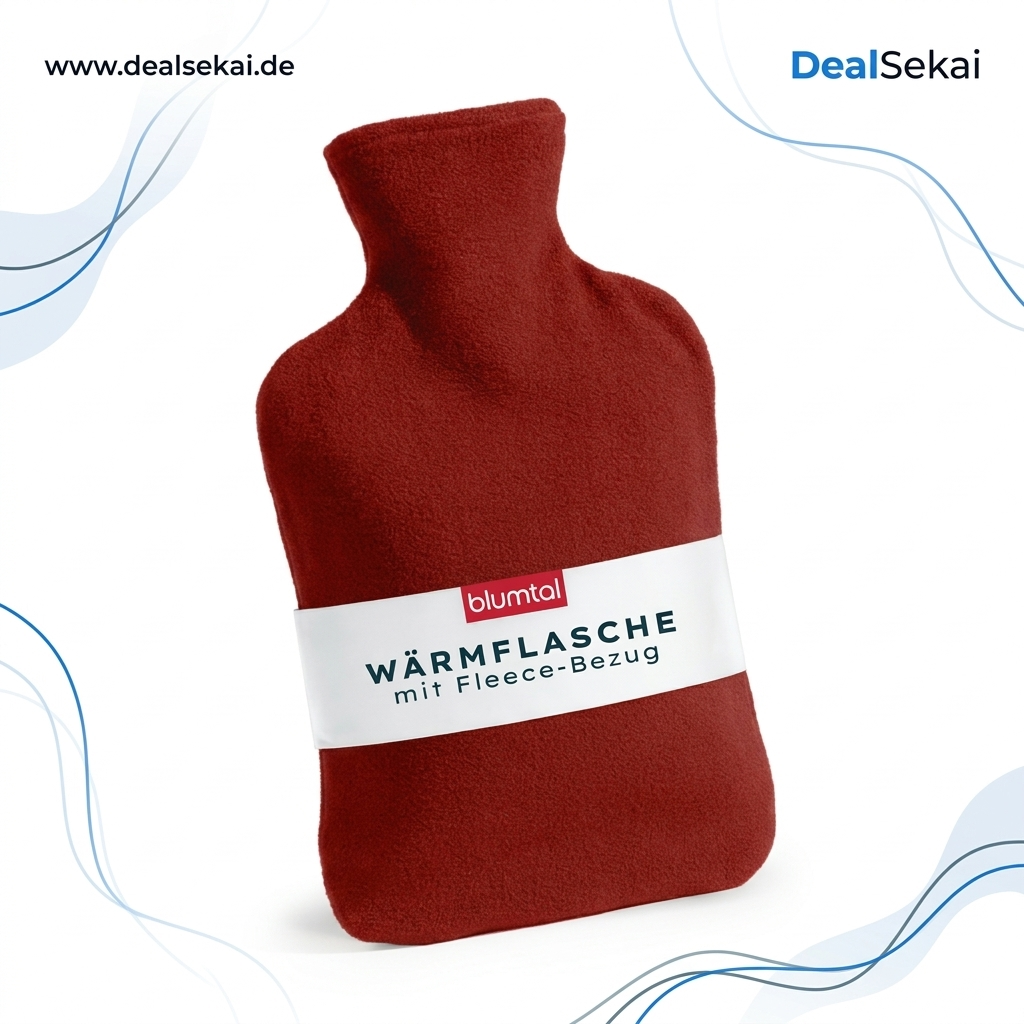 Blumtal Premium Wärmflasche mit Bezug Fleece - Wärmeflasche aus verwendungssicherem Naturkautschuk mit Fleecebezug - auslaufsichere Bettflasche - beruhigend & wärmend - flauschige Wärmflasche Rot